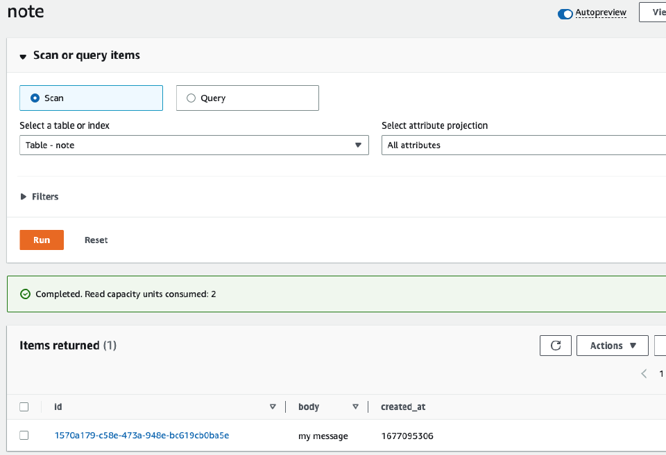 DynamoDB items