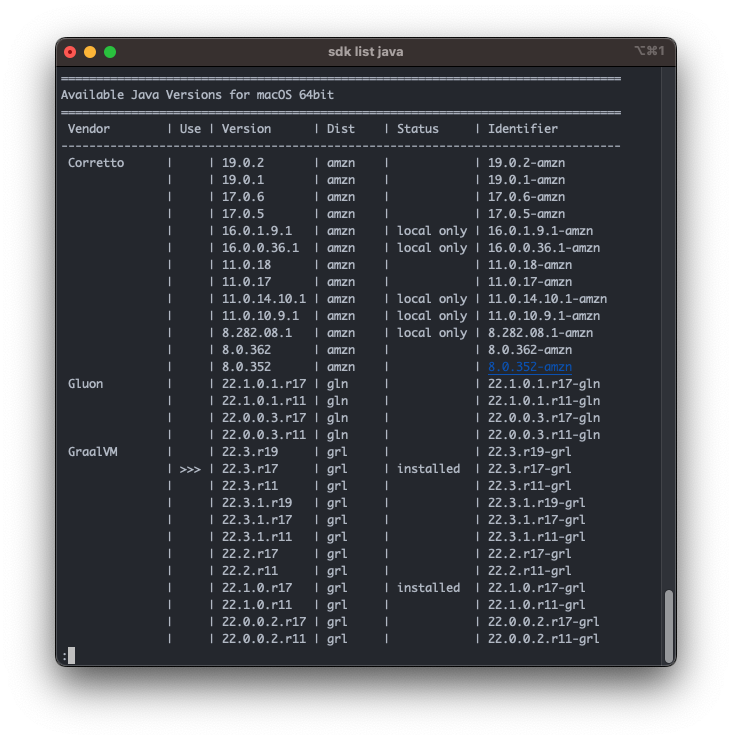 Result of sdk list java